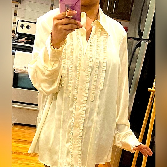 Ruffled 1980s ruffle silk shirt in mint new condition - NWOT, XL (wear oversize) - Picture 1 of 1